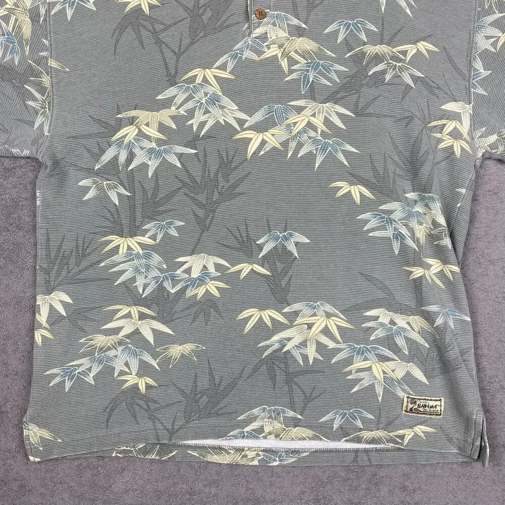 Tommy Bahama Polo Shirt Mens Large Gray Bamboo Leaf Hawaiian Tropical Cotton - Picture 5 of 15